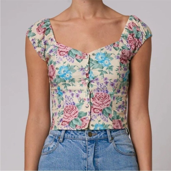 ROLLA'S Tops - Rolla's Emmy Rosette Top Blouse Floral Print Square Neck Crop Size XL NWOT